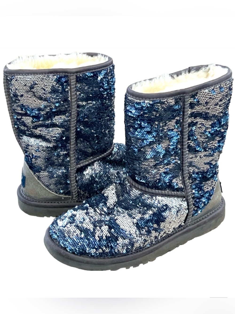 UGG WOMEN'S BOOTS 1002978 MIDNIGHT BLUE SILVER SEQUIN CLASSIC SHORT BOOTS 5